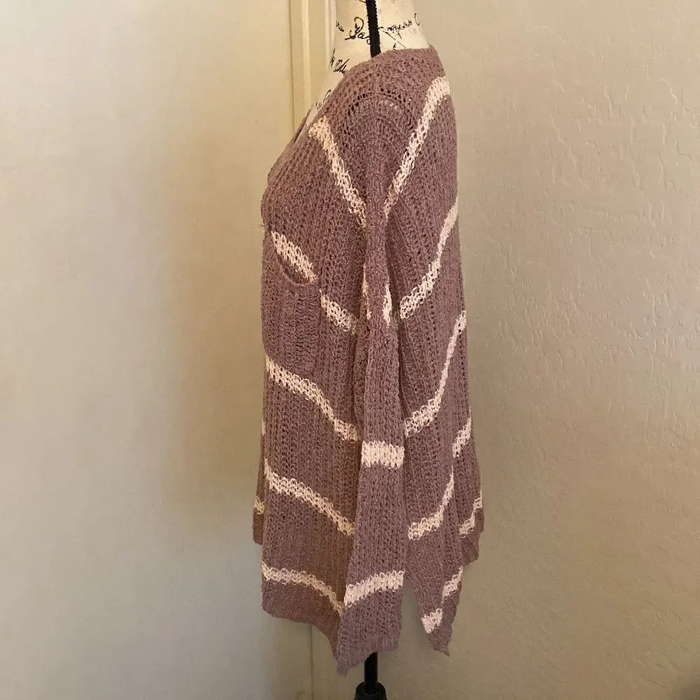 Free People Stripe Design Pullover Sweater Boho Casual Cozy